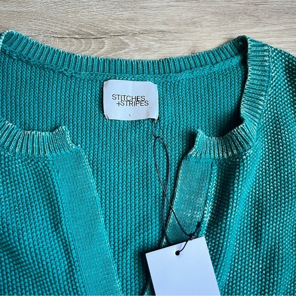 STITCHES & STRIPES NWT V Neck Pullover Knit Sweater Washed Green SZ L Cotton - Picture 2 of 7